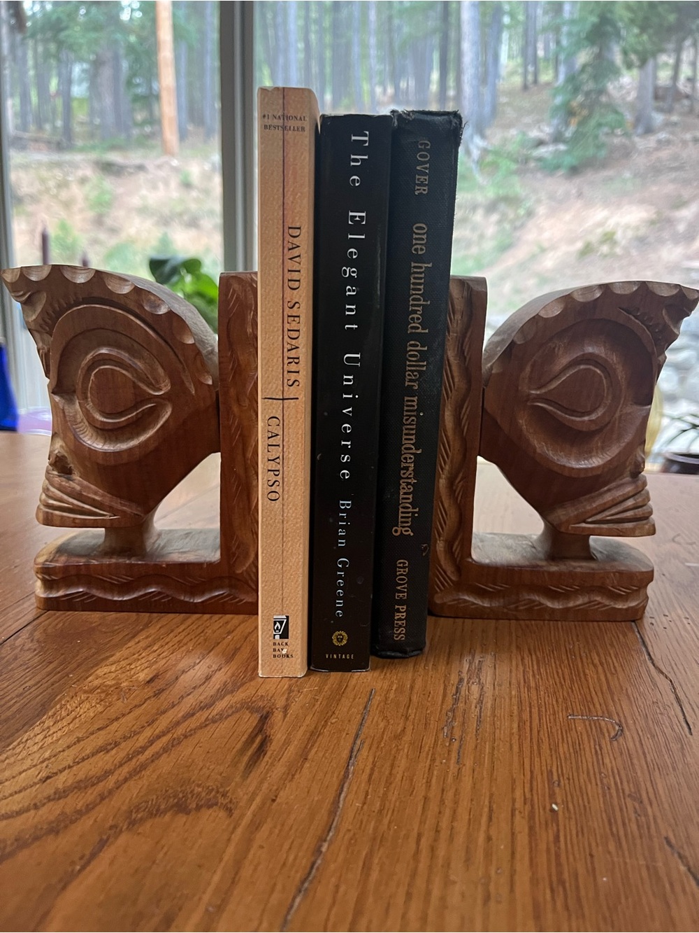 Hand-Carved Wooden Tiki Bookends - Brown